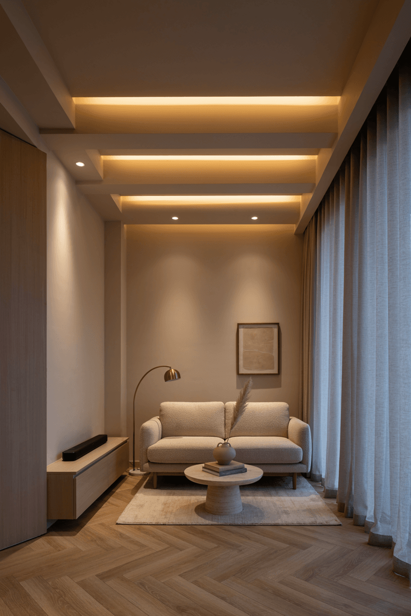 Layered False Ceiling with Lighting – home decor idea