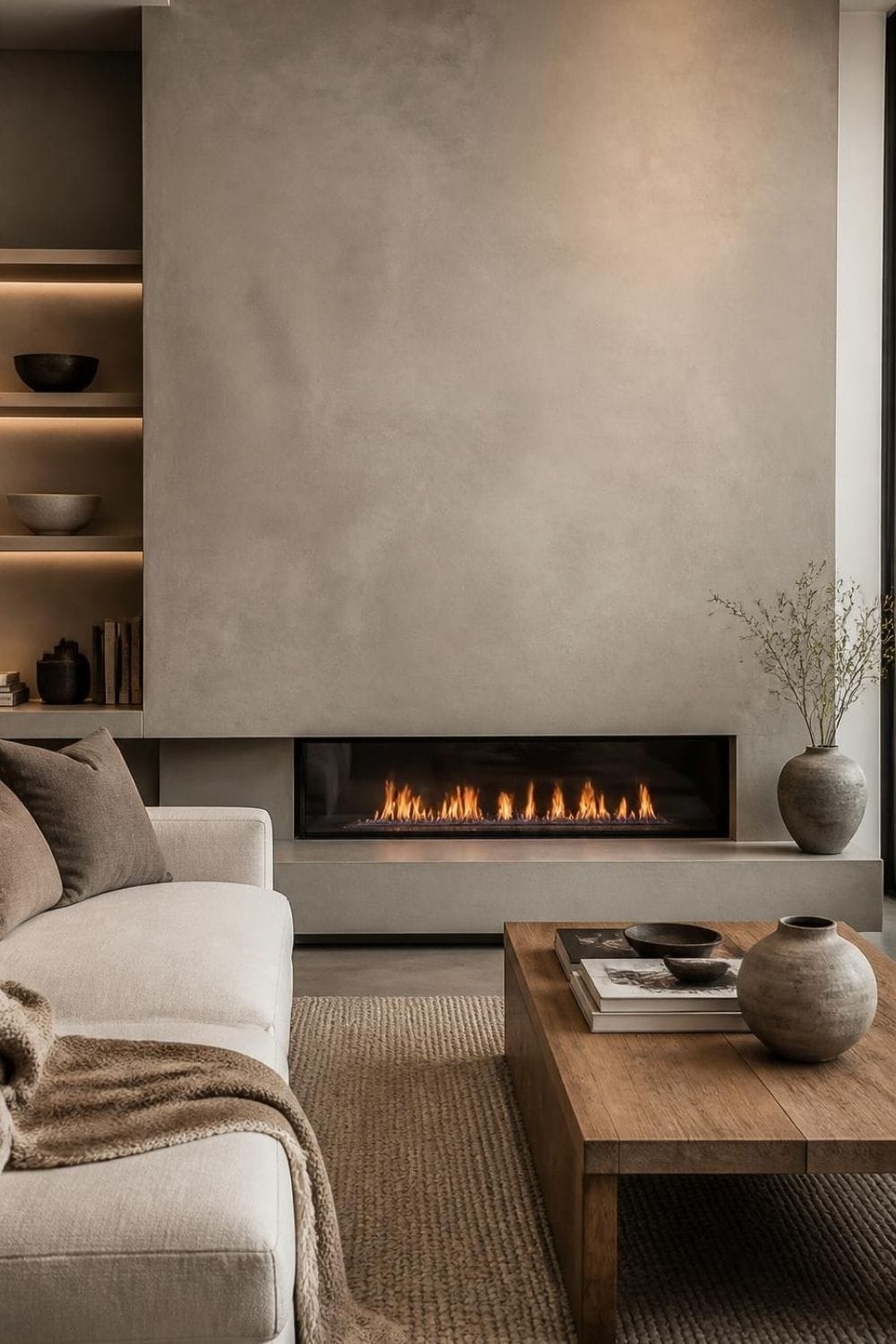 Fireplace Wall with Concrete Finish – home decor idea