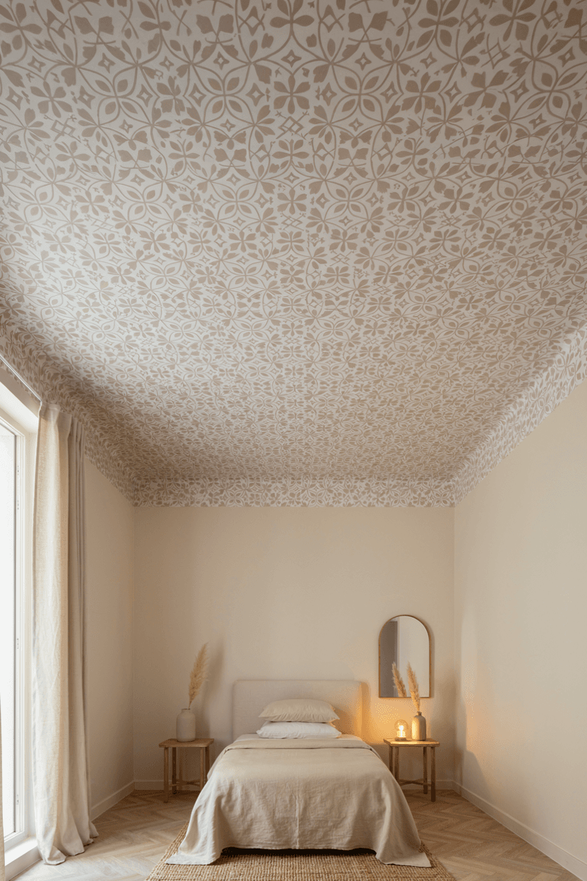 Ceiling with Wallpaper Bedroom Design – home decor idea