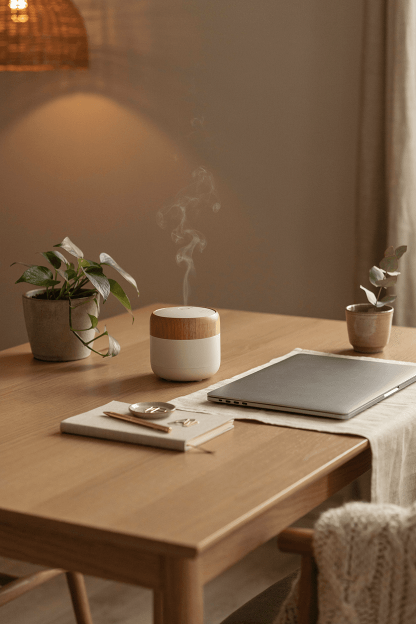 Desk with Aromatherapy Diffuser – home decor idea