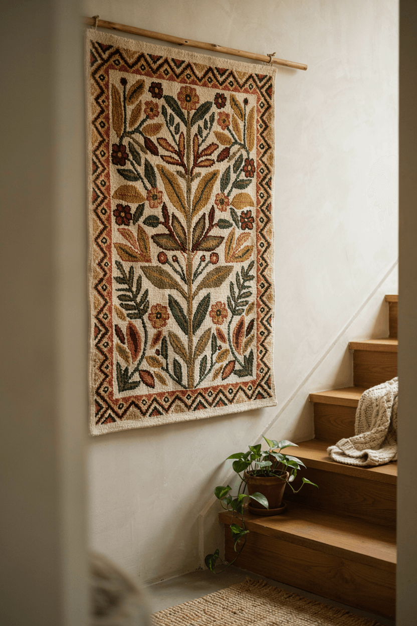 Staircase Wall with Tapestry – home decor idea