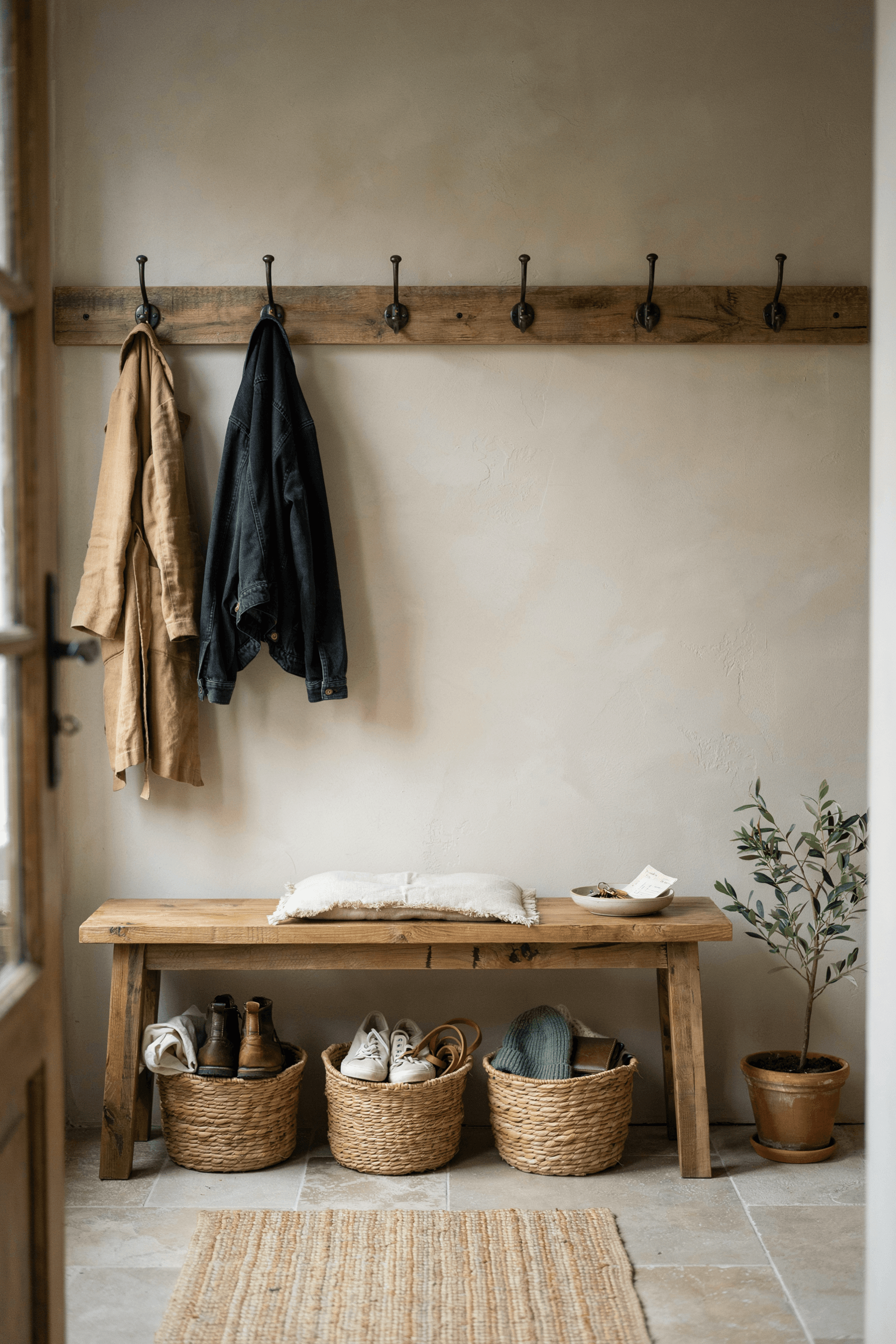 Rustic Wooden Mudroom Bench – home decor idea