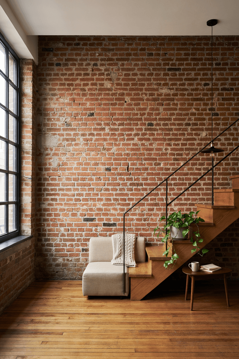 Exposed Brick Staircase Wall – home decor idea