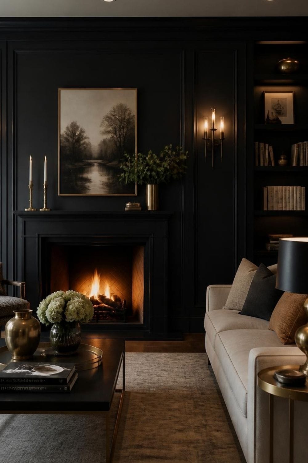 Dark Painted Fireplace Wall – home decor idea