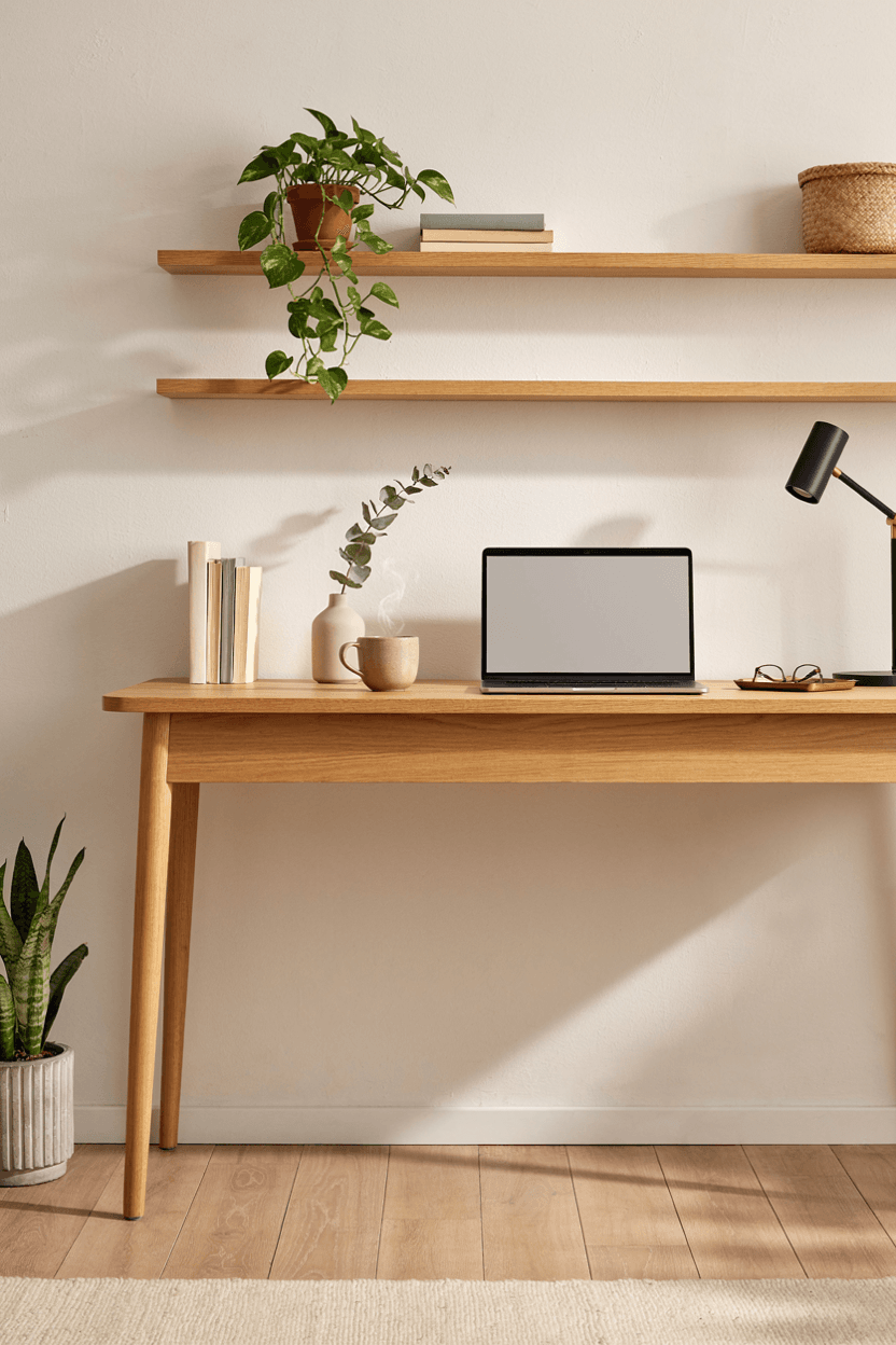Floating Shelves Above the Desk – home decor idea