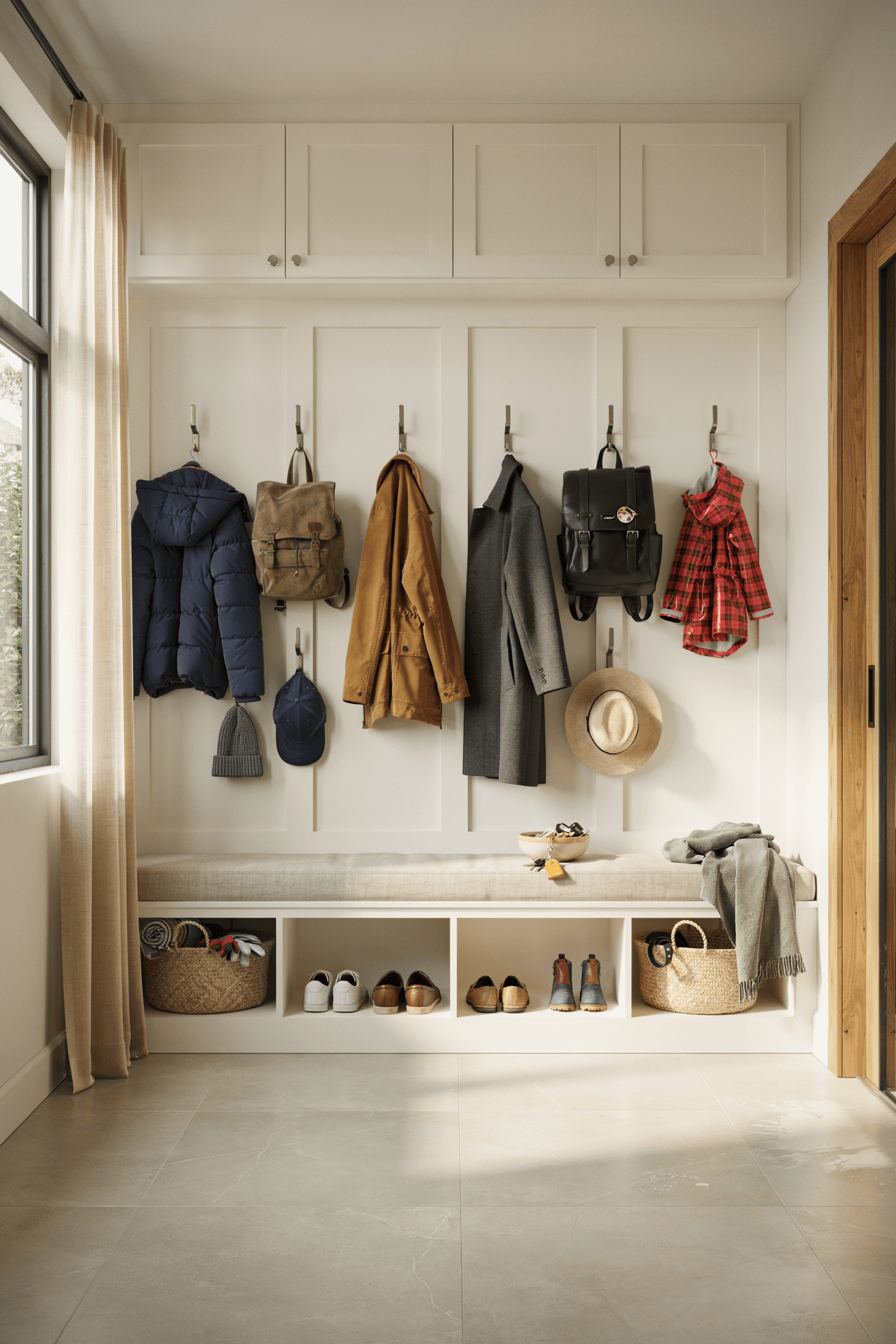 Mudroom Bench with Hooks and Cubbies – home decor idea