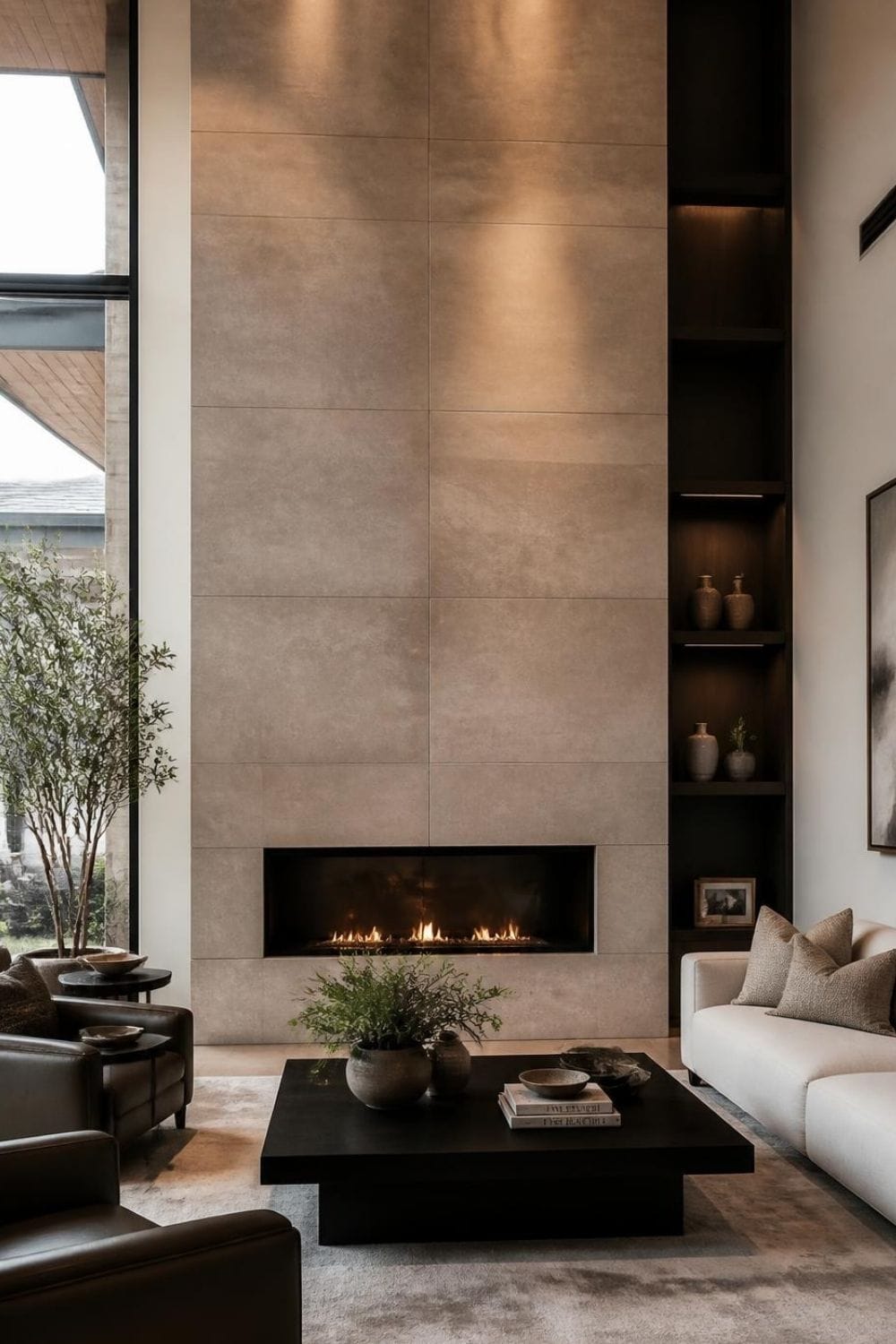 Floor-to-Ceiling Tile Fireplace Wall – home decor idea