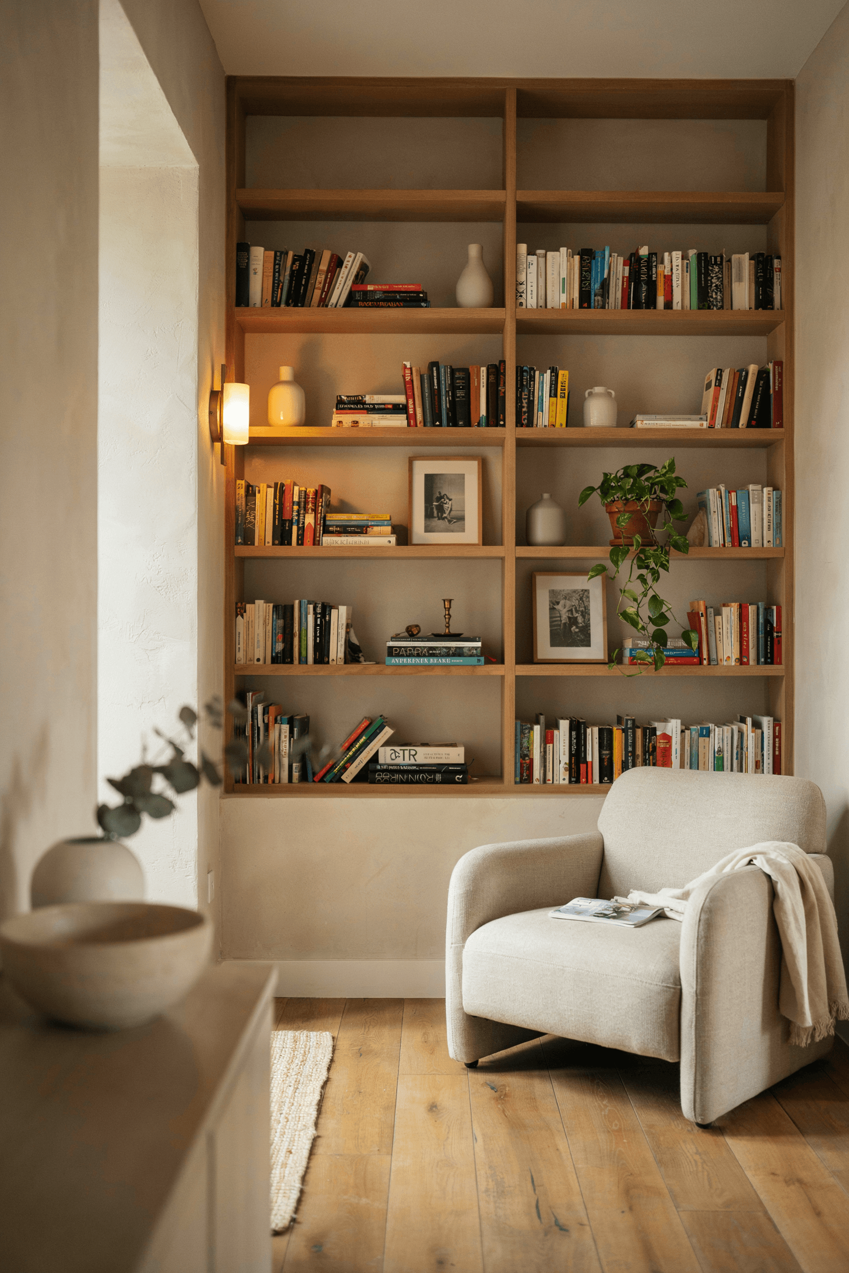 Foyer with Tall Bookcase – home decor idea