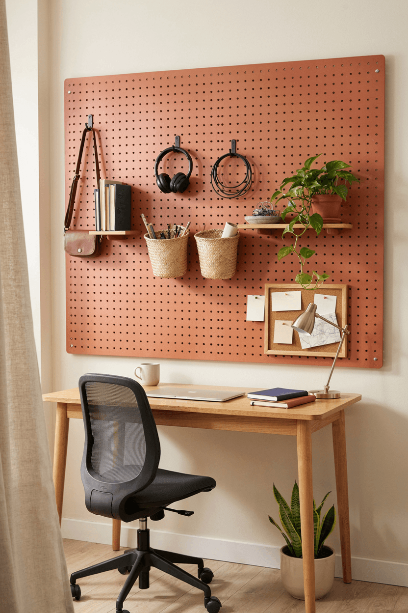 Home Office with Pegboard Organization – home decor idea