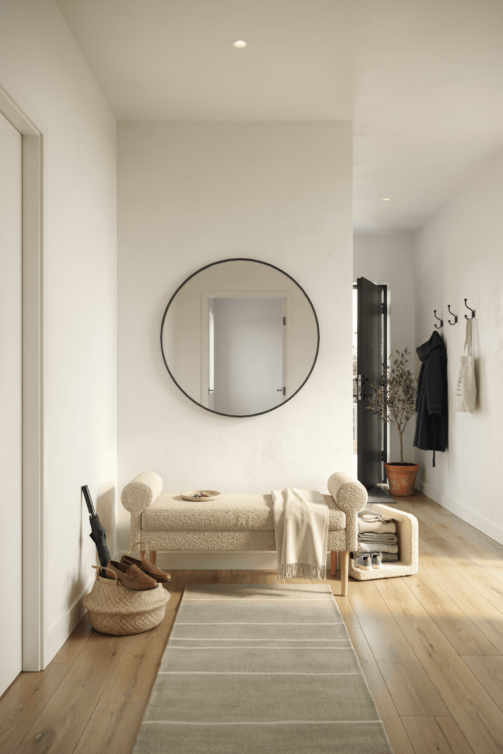 Foyer with Bench and Storage Ottoman – home decor idea