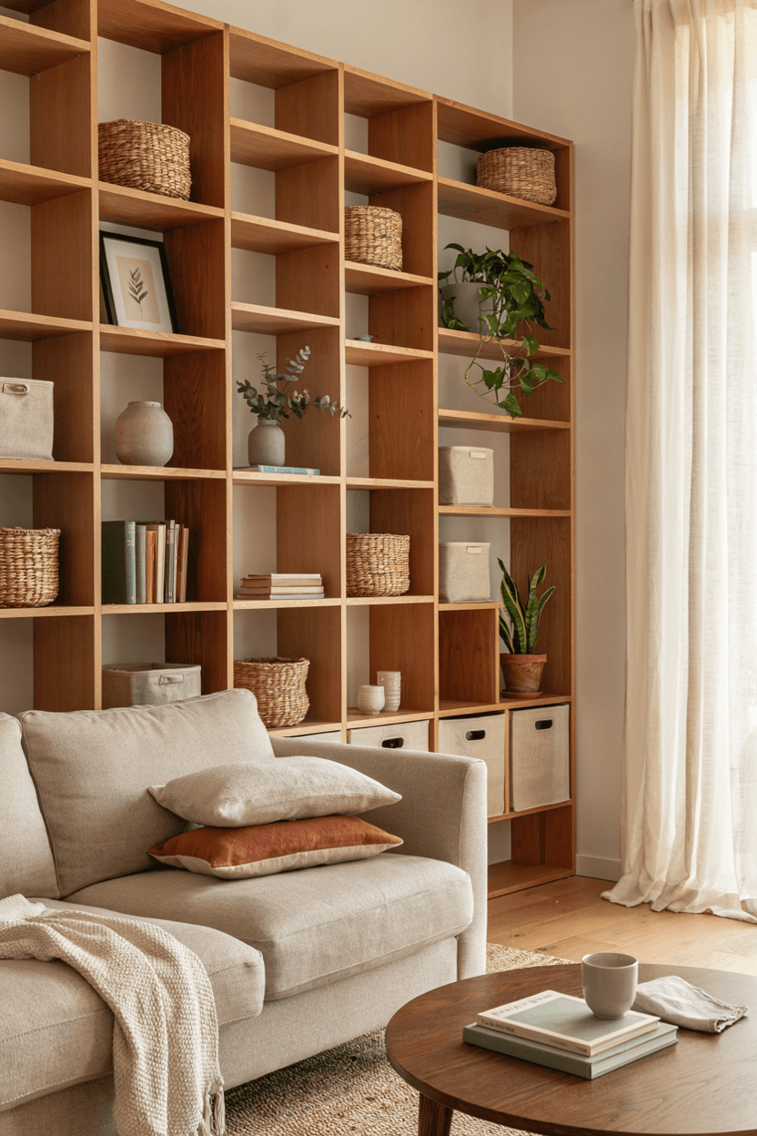 Shelf with Baskets and Bins – home decor idea