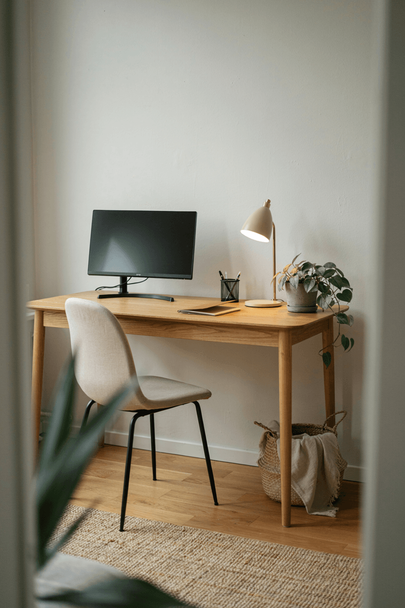 Natural Wood Desk Setup – home decor idea