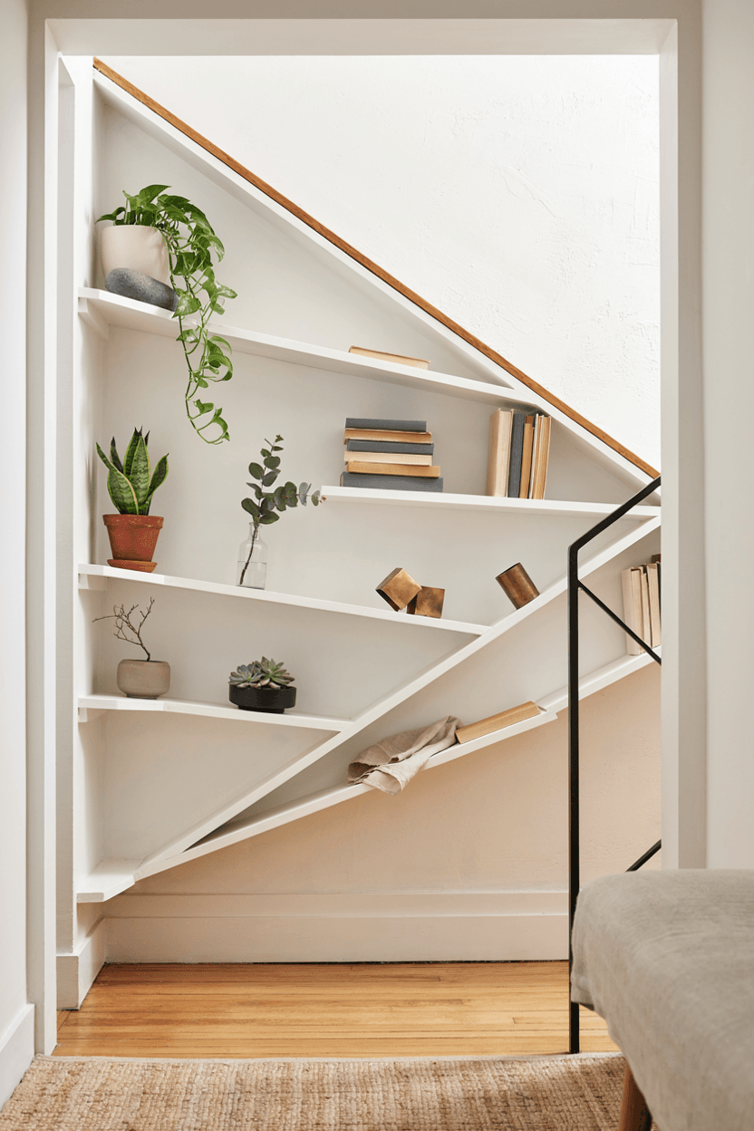Staircase Wall with Shelves – home decor idea
