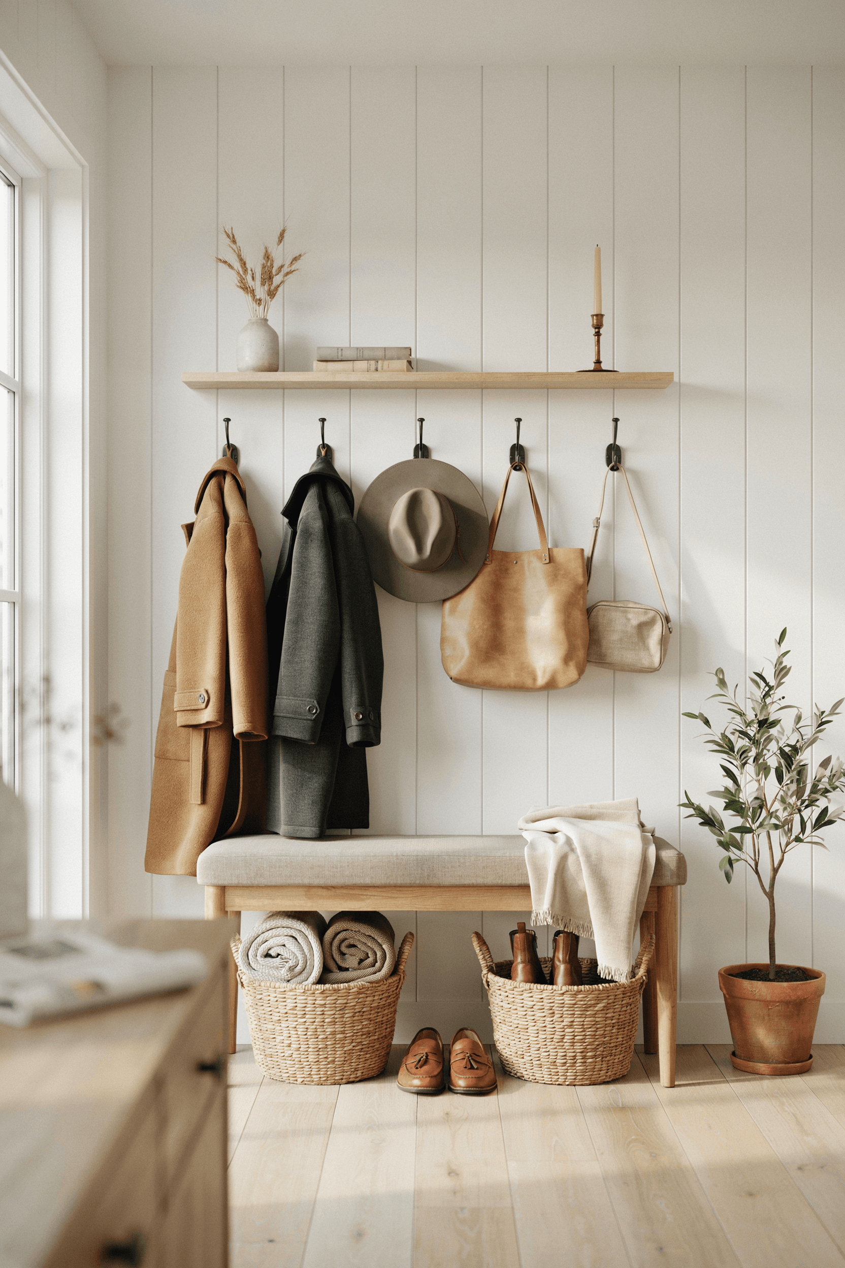 Entryway Bench with Hooks – home decor idea
