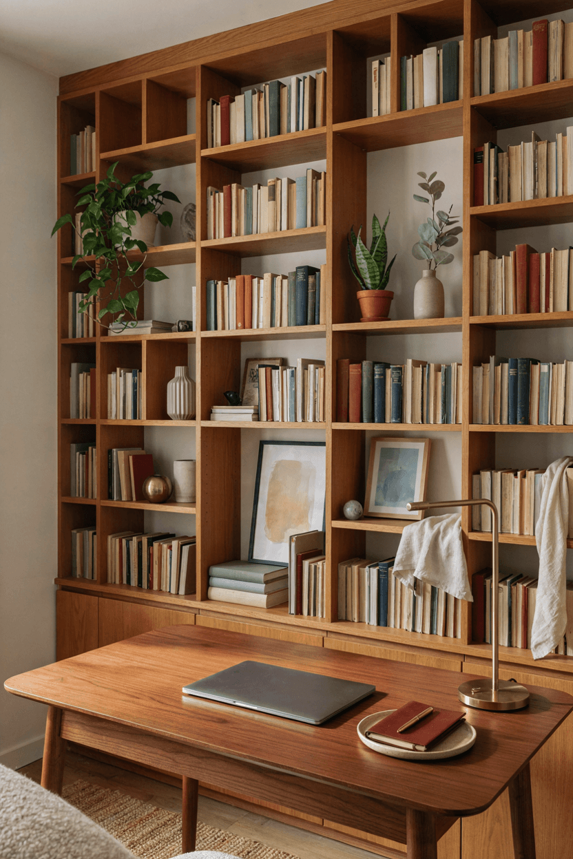 Bookshelf as Office Feature Wall – home decor idea