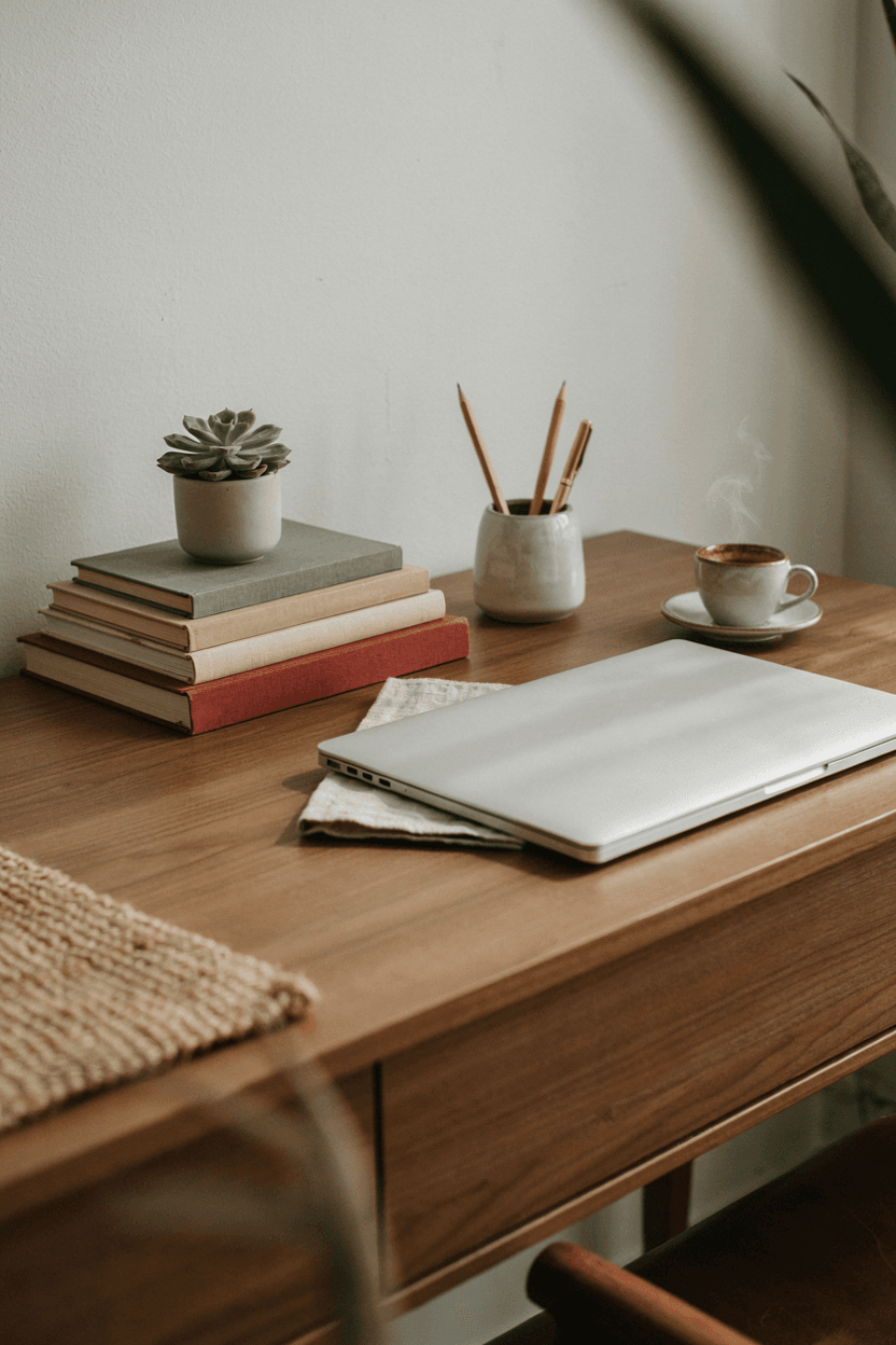 Desk with Book Stack – home decor idea