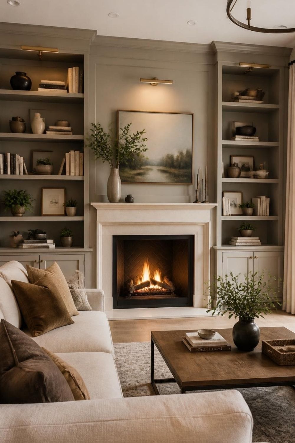 Fireplace Wall with Built-In Shelves – home decor idea
