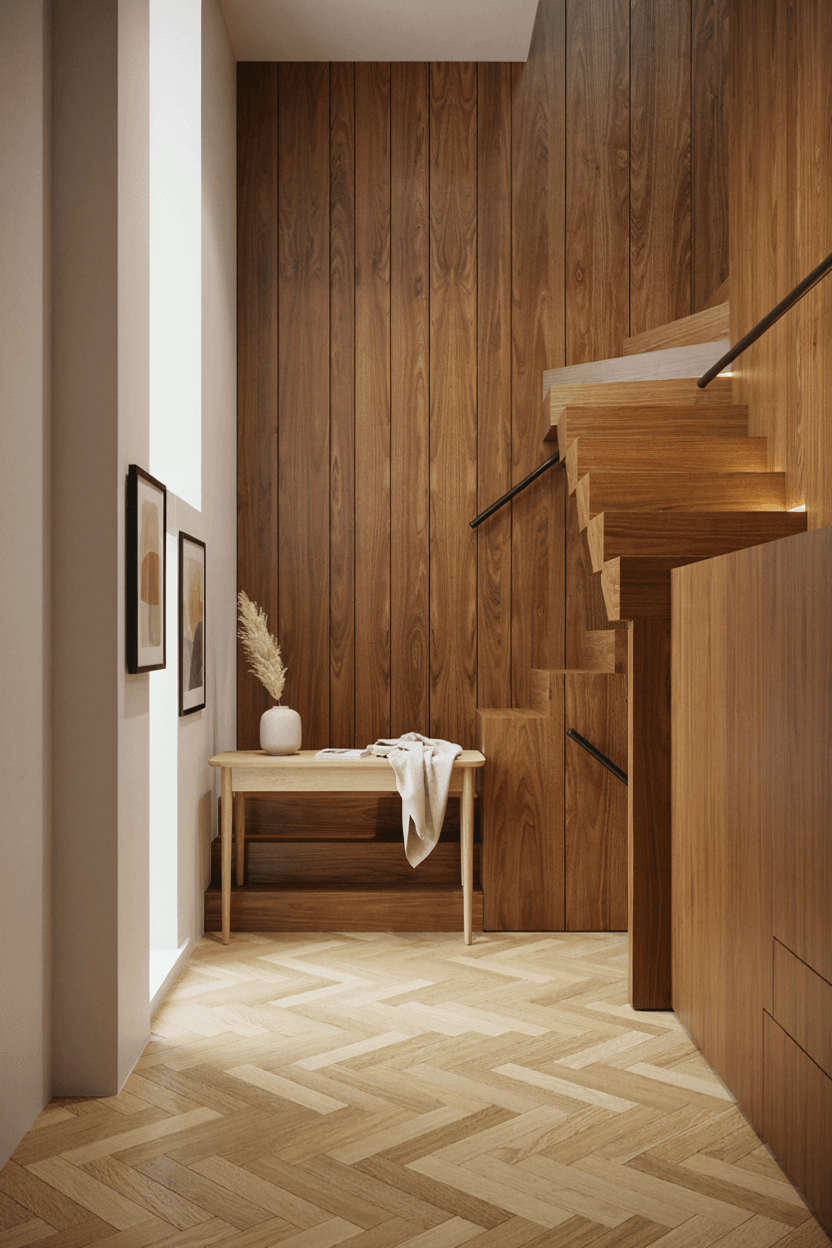 Wood Paneling Staircase Wall – home decor idea