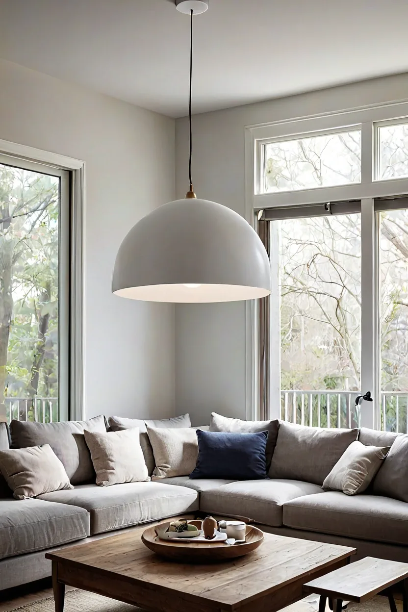 Classic white dome pendant ceiling lights living room ideas for clean minimalist rooms