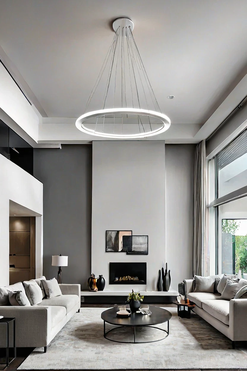 Matte white ring chandelier for contemporary ceiling lights living room ideas.