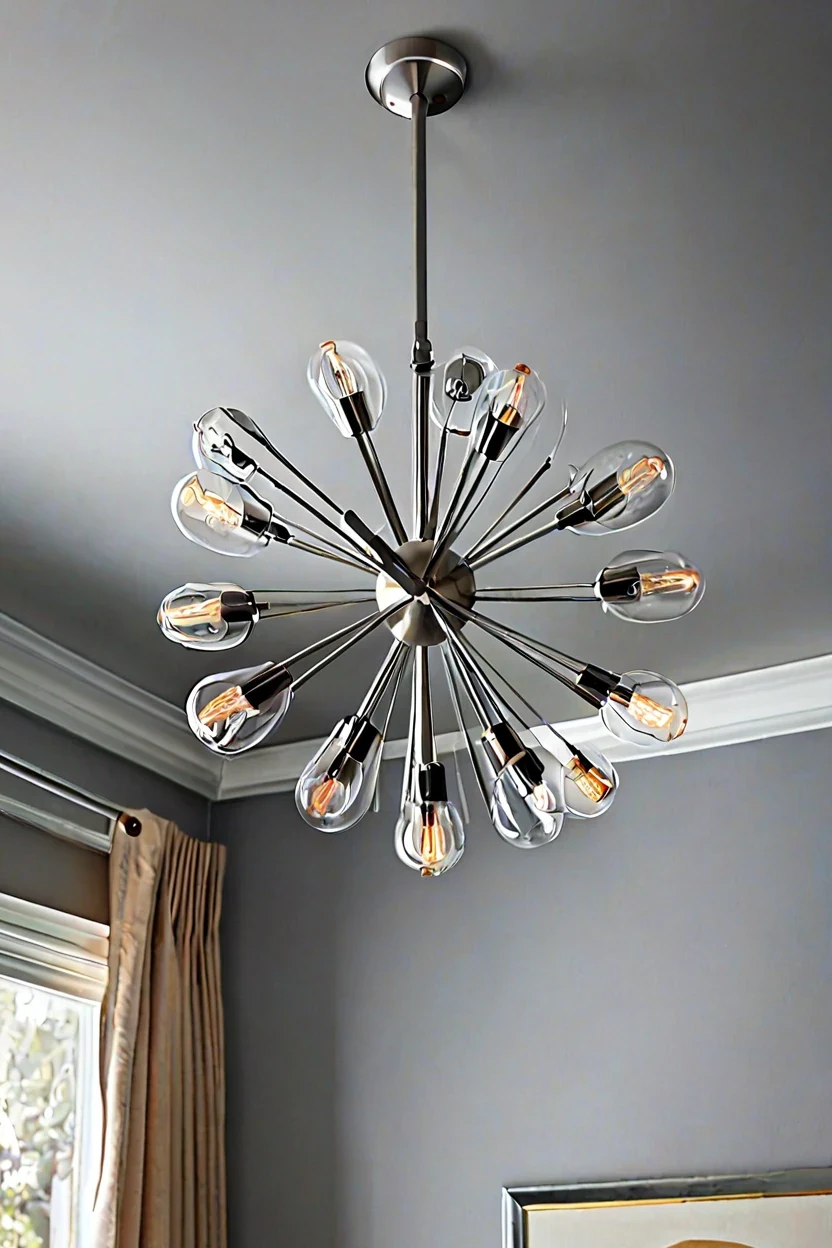 Polished nickel sputnik fixture among ceiling lights living room ideas for retro style.