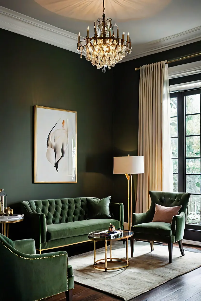 Sleek brushed brass chandelier ceiling lights living room ideas with mid-century style
