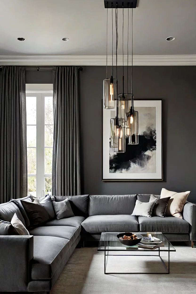 Smoke glass linear suspension ceiling lights living room ideas for contemporary depth