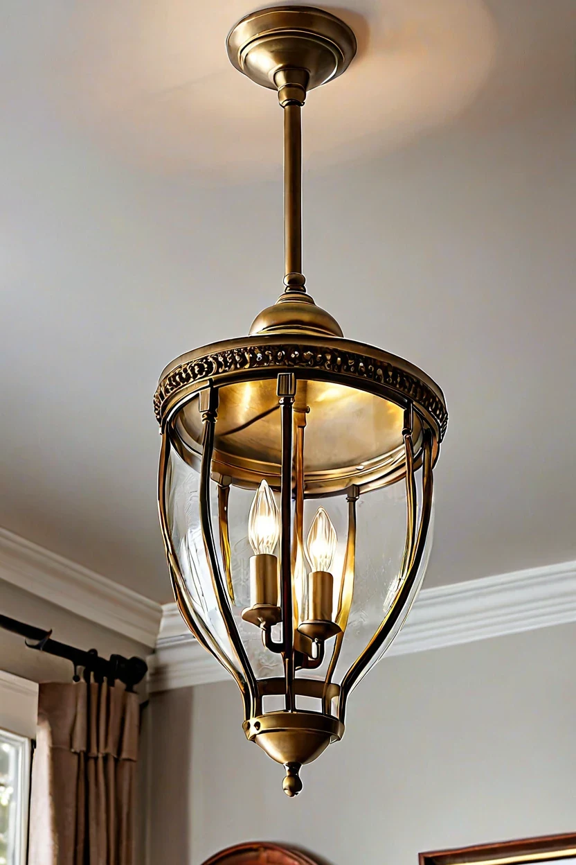 Vintage brass globe fixture among classic ceiling lights living room ideas.