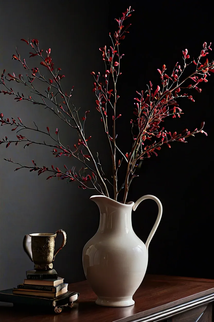 Fluted Ceramic Pitcher Vase Fluted ceramic pitcher vase showcasing seasonal foliage for easy fall decor ideas at home
