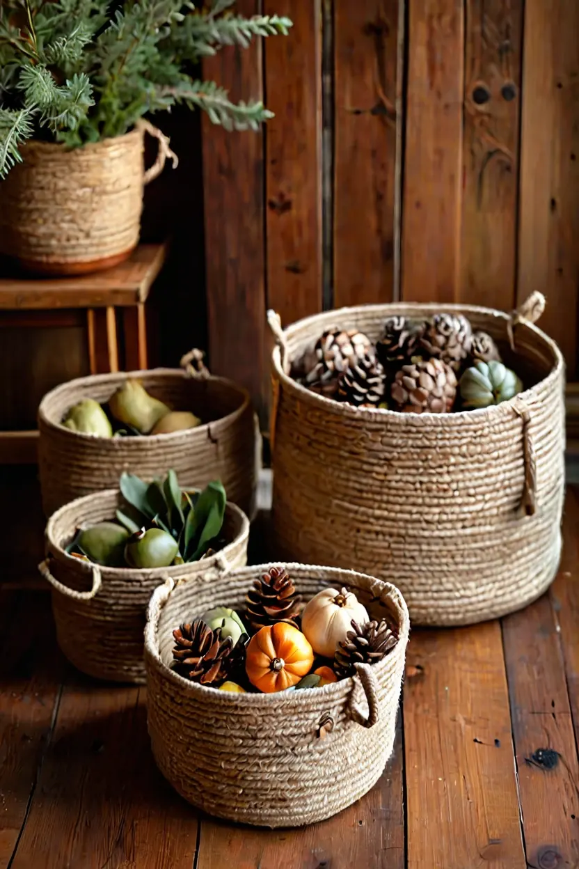 Jute Rope Baskets Jute rope baskets add rustic charm to fall decor ideas