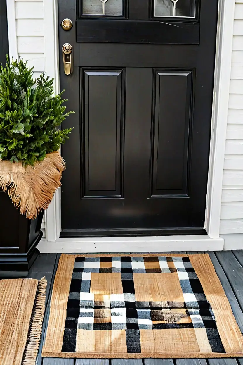 Layered Front Porch Doormats Layered doormats demonstrating stylish front porch fall decor ideas.