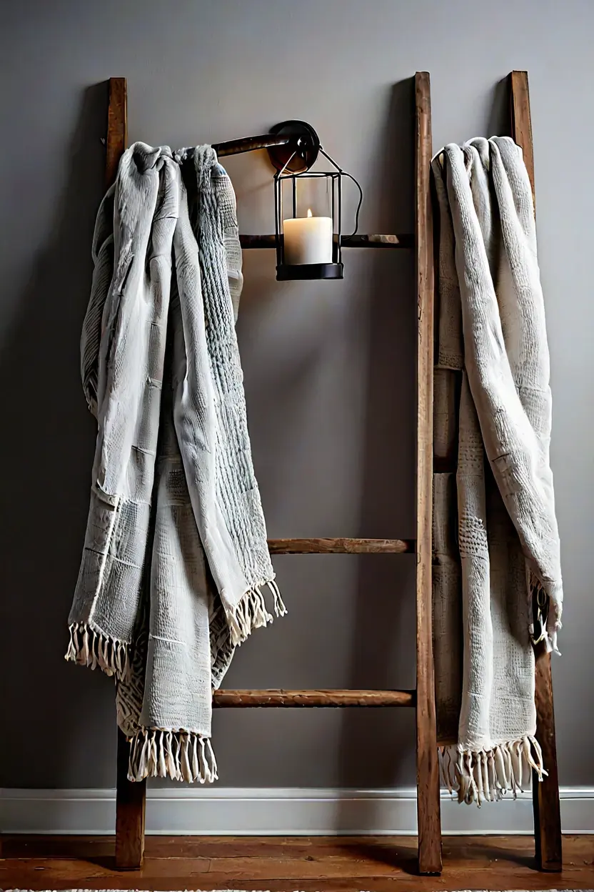 Rustic Wooden Ladder Shelf Rustic wooden ladder shelf creates layered fall decor ideas
