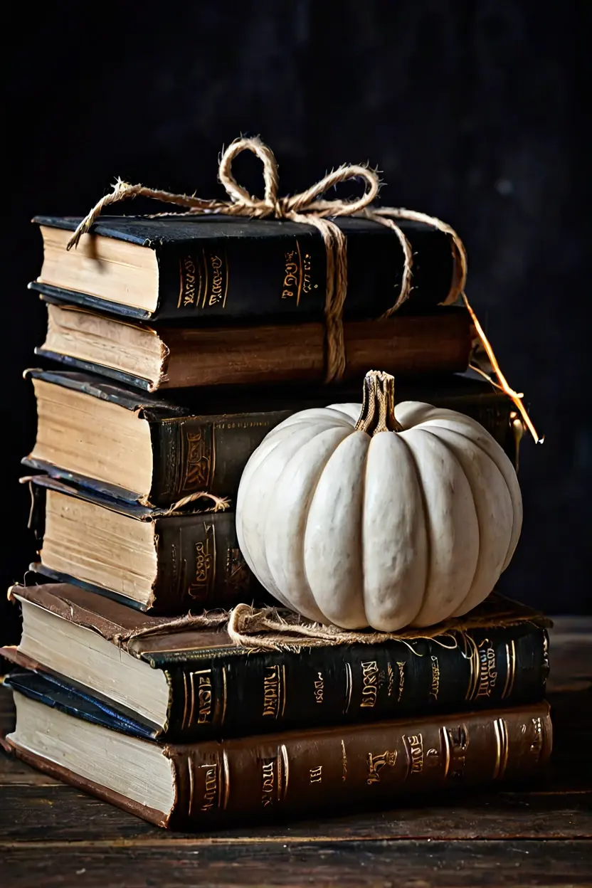 Stacked Hardcover Vintage Books Stacked vintage books styled for creative fall decor ideas.