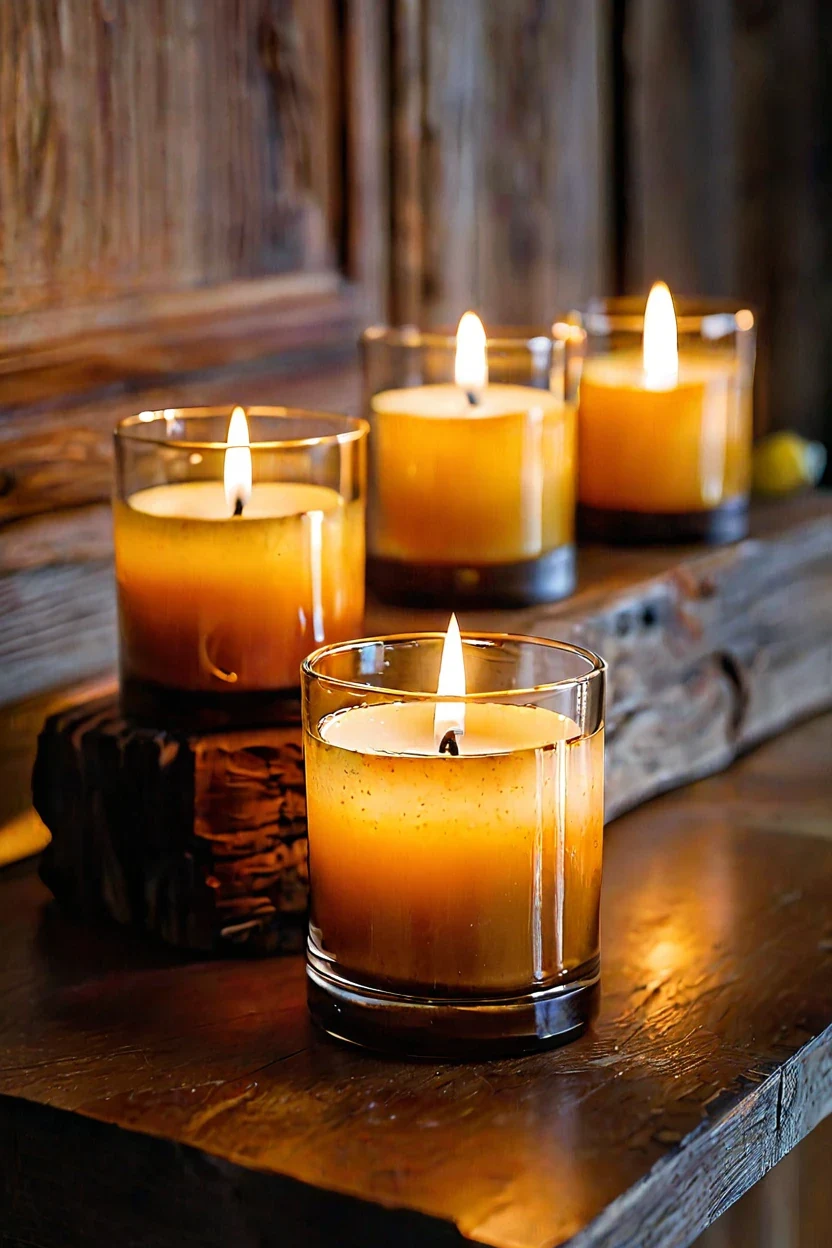 Amber Glass Votive Holders Amber glass votive candle holders casting a warm glow for fall living room decor ideas