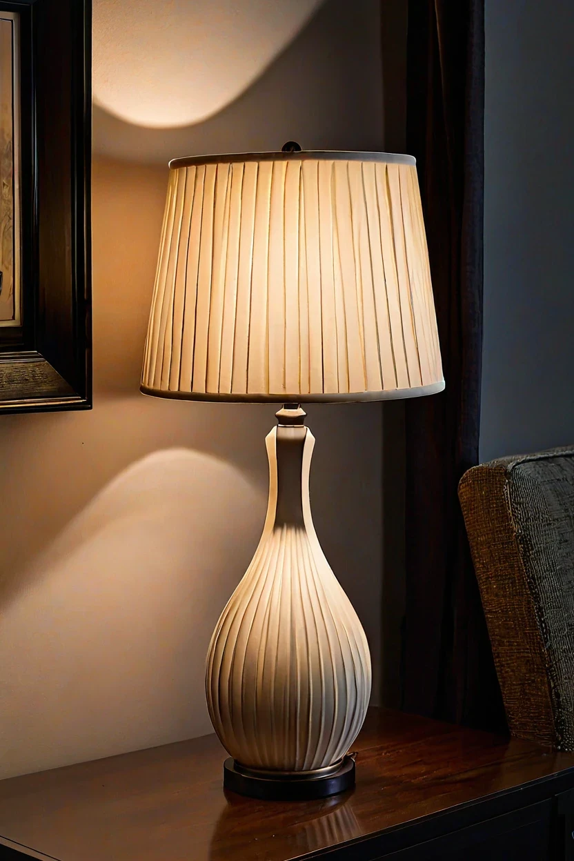 Ceramic Table Lamps with Pleated Shades Matte ceramic table lamp with a pleated shade for fall living room decor ideas