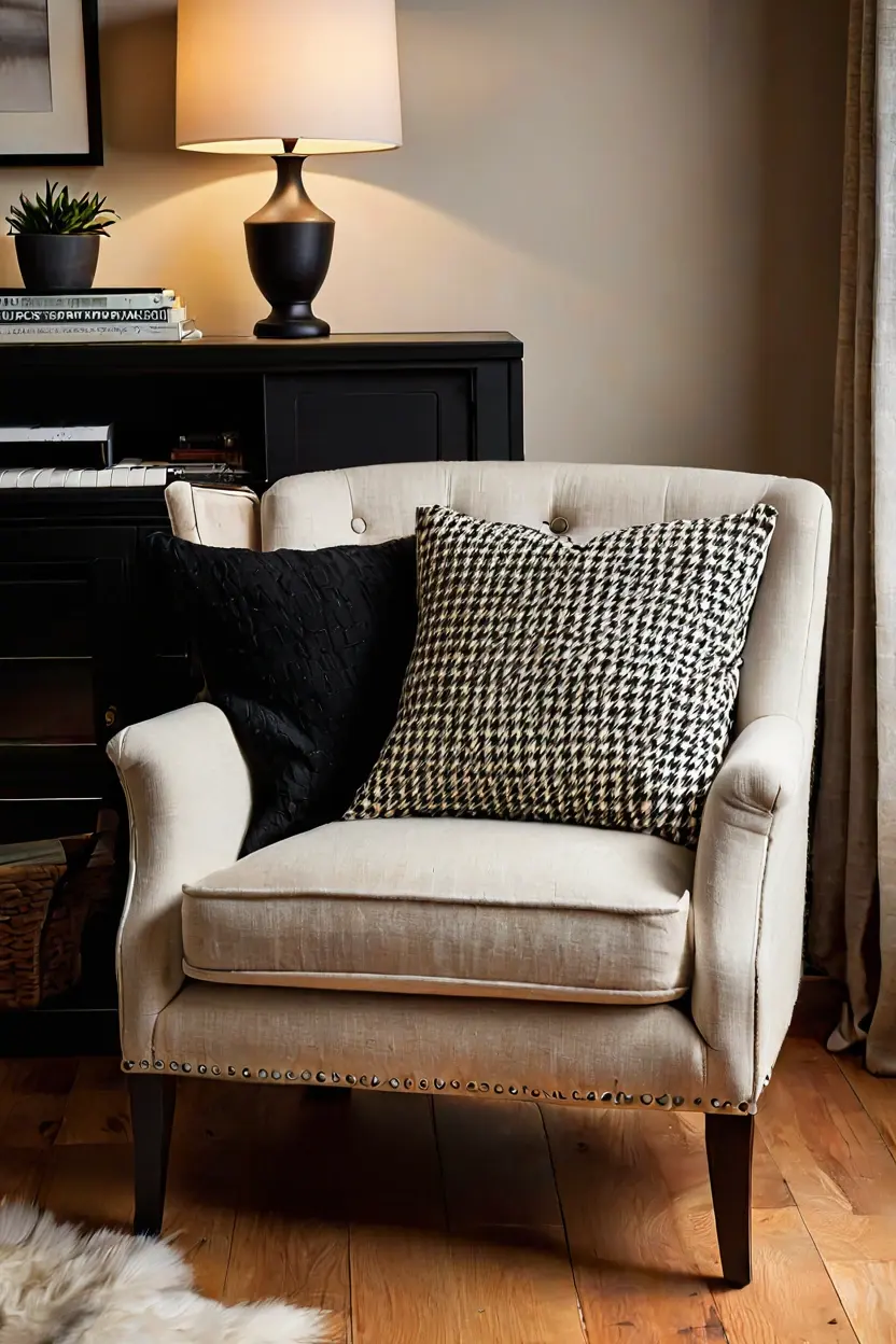 Checkered Wool Throw Pillows Checkered wool throw pillow displaying classic fall living room decor ideas for traditional spaces.