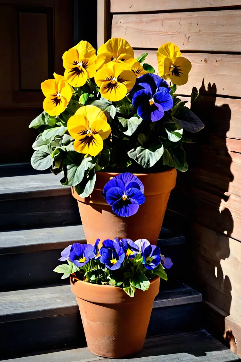 Terracotta Pot with Pansies Traditional fall outdoor planter ideas featuring terracotta pots and pansies