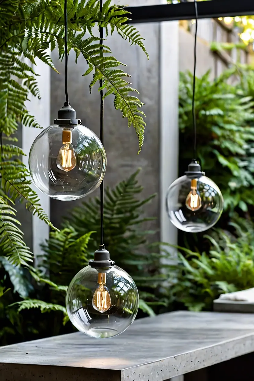 Globe Glass Cluster Fixtures Clear glass globe cluster pendants showcasing hanging lights for patio ideas.