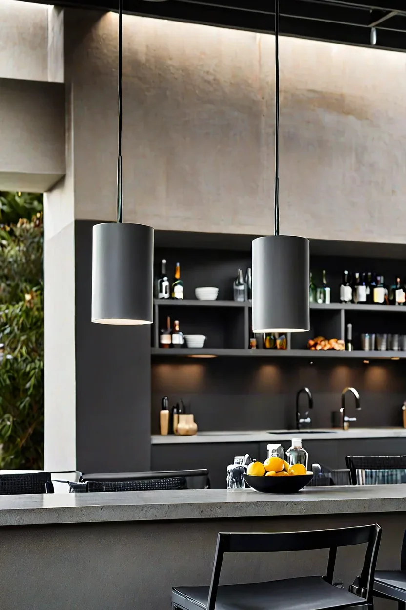 Minimalist Cylinder Pendants Sleek cylinder pendant lights featured in contemporary hanging lights for patio ideas.