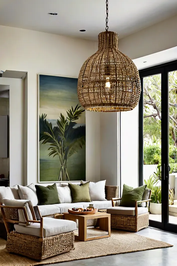 Woven Rattan Pendant Lights Large woven rattan pendant light casting patterns for outdoor hanging lights for patio ideas.