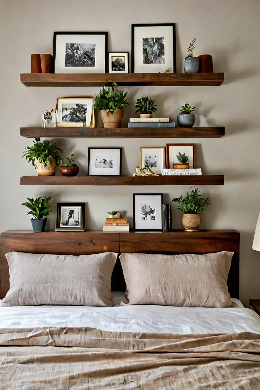 Functional floating bookshelf headboard ideas for book lovers