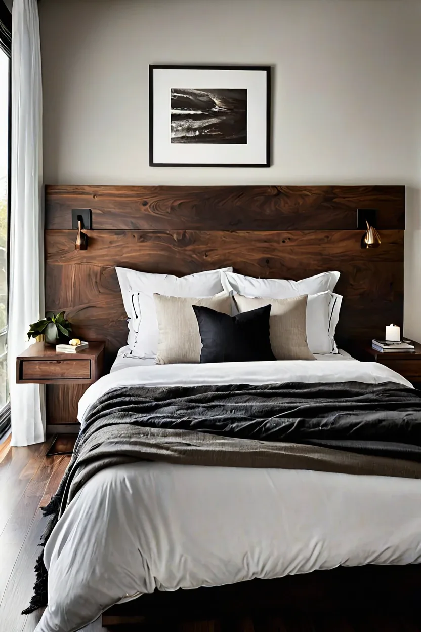Natural live edge wood slab headboard ideas for organic modern design
