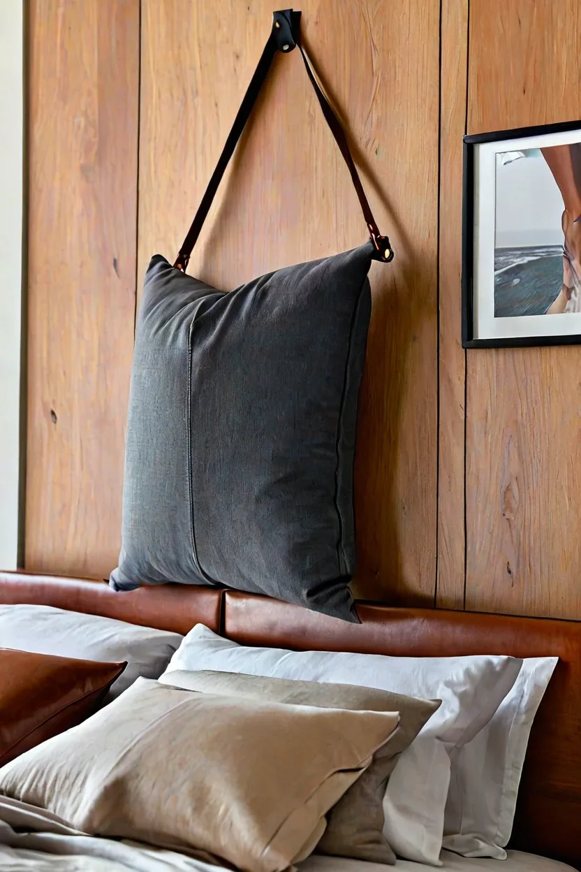 Unique hanging bolster pillow headboard ideas for relaxed spaces