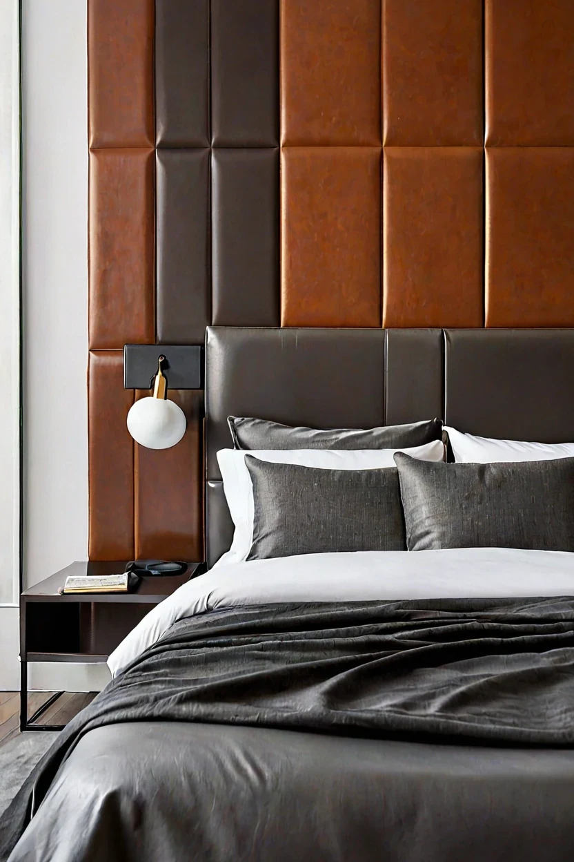 Modern leather panel headboard ideas offering sleek bedroom comfort