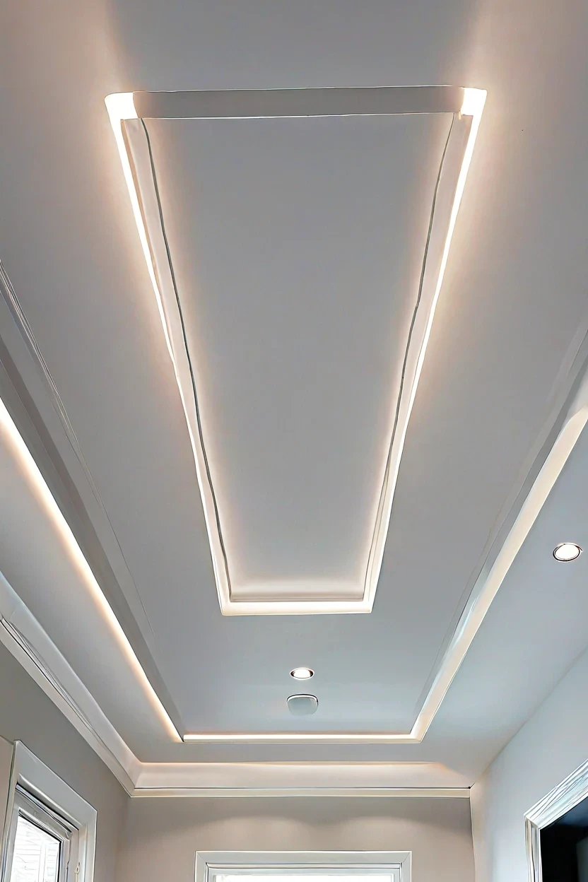 Dropped Ceiling Cove Light Soft white led strip lighting ideas hidden inside a modern ceiling tray