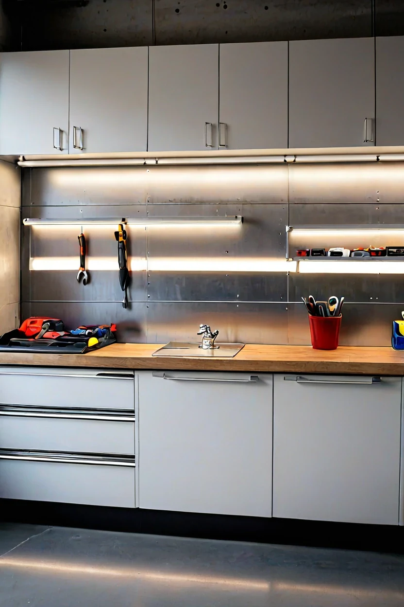 Garage Workbench Task Strip Bright garage workbench task lighting using led strip lighting ideas for precise DIY projects