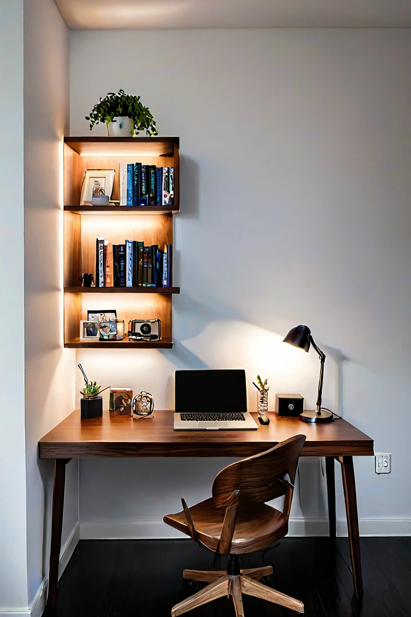Home Office Desk Rim Crisp daylight led strip lighting ideas mounted beneath a home office desk