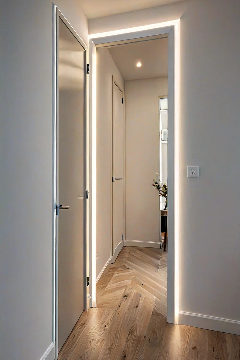 Interior Door Frame Surround Modern interior door frame highlighted by subtle led strip lighting ideas.
