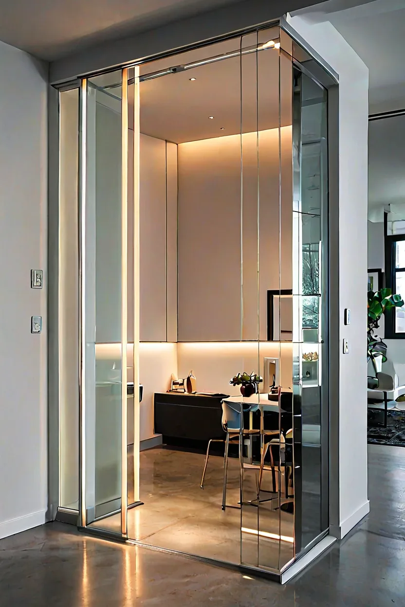 Interior Glass Partition Edge Modern glass partition accented with sleek led strip lighting ideas.