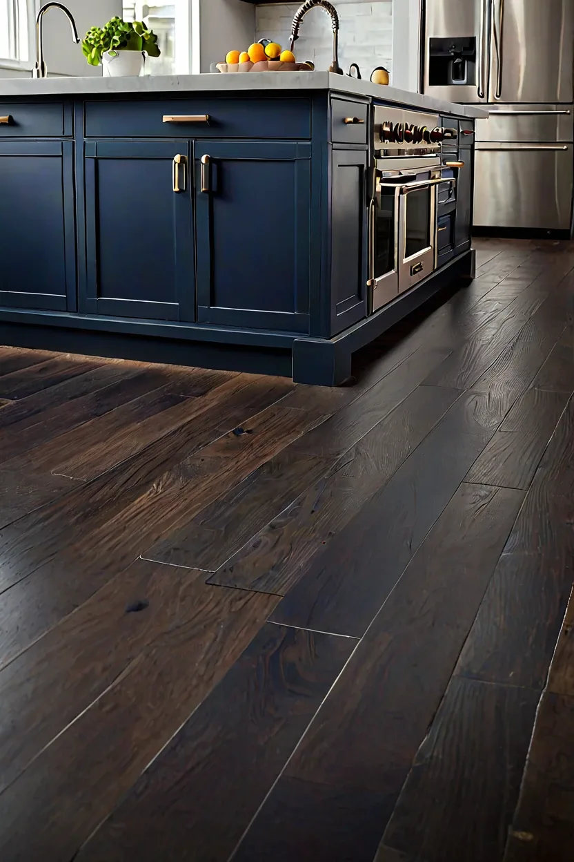 Kitchen Island Toe Kick Navy blue kitchen island base enhanced with floor-level led strip lighting ideas.